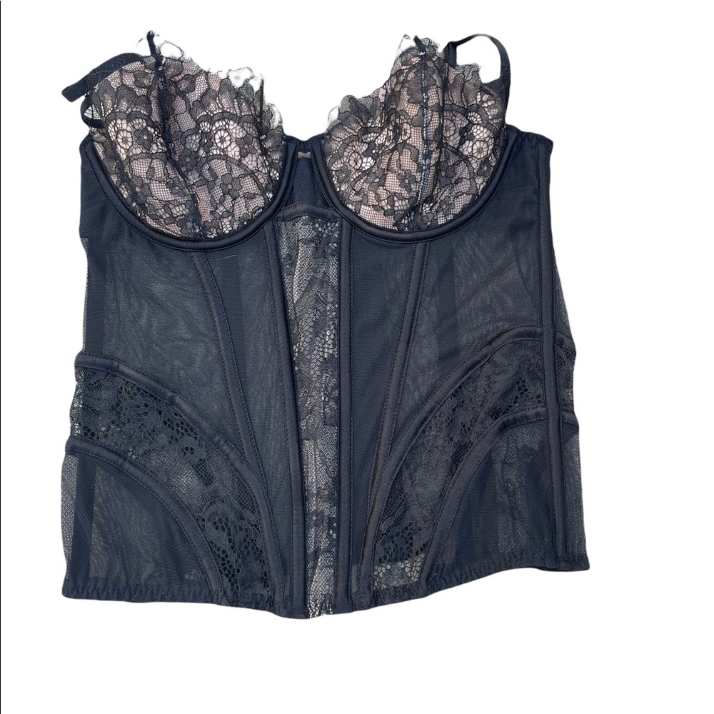 Victoria's Secret black underwire lace corset lightly padded size 34B